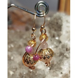 Boucles d'oreilles quartz rose, kunzite et rubis rose.